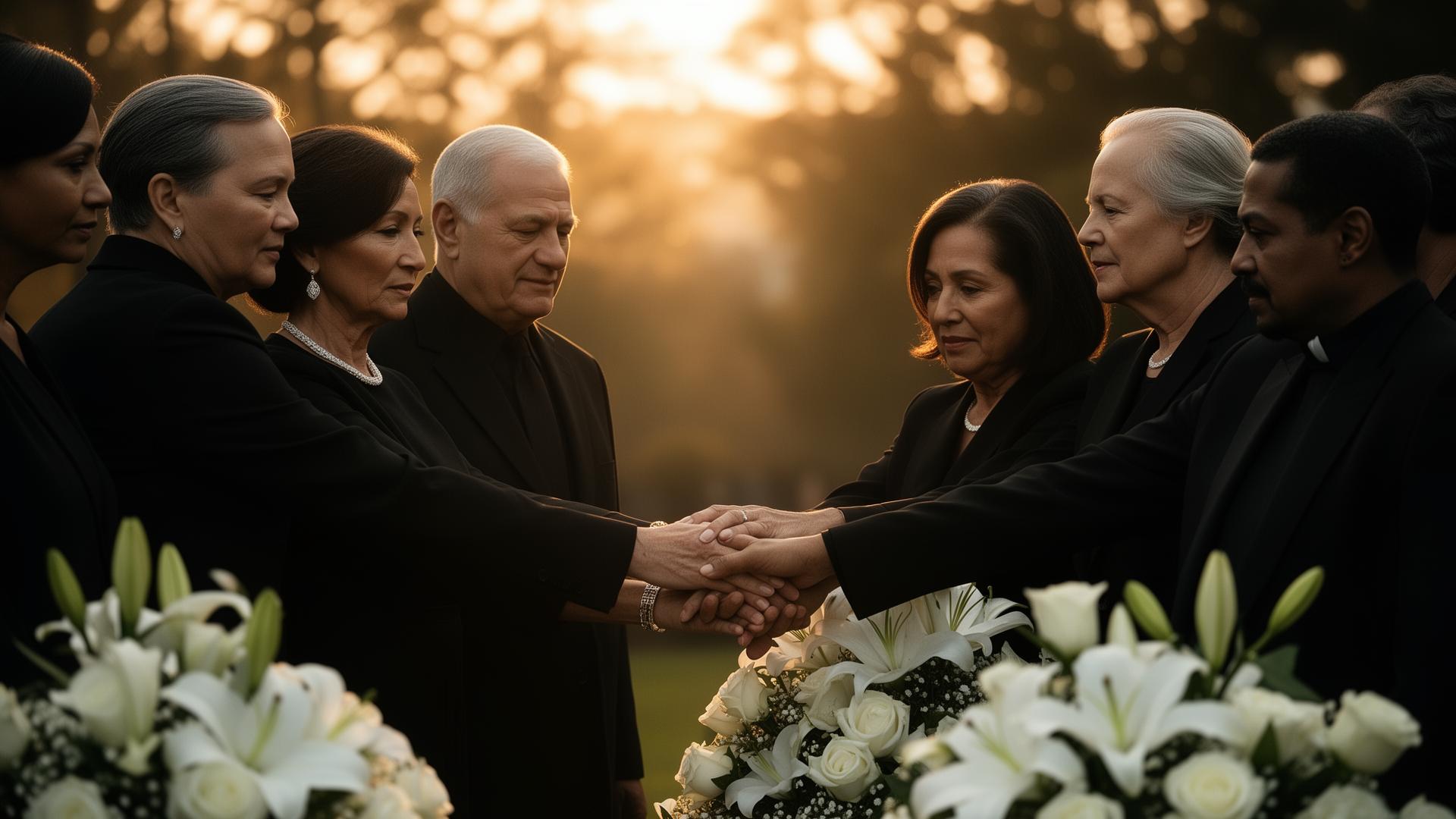 Family gathered together in dignified support during a funeral service